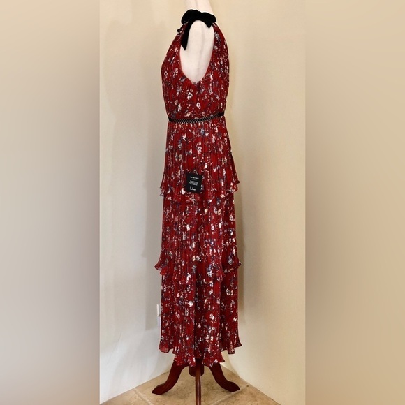 Lulus. Such Sophistication Rust Red Floral Print Pleated Maxi Dress. Medium - Picture 7 of 15
